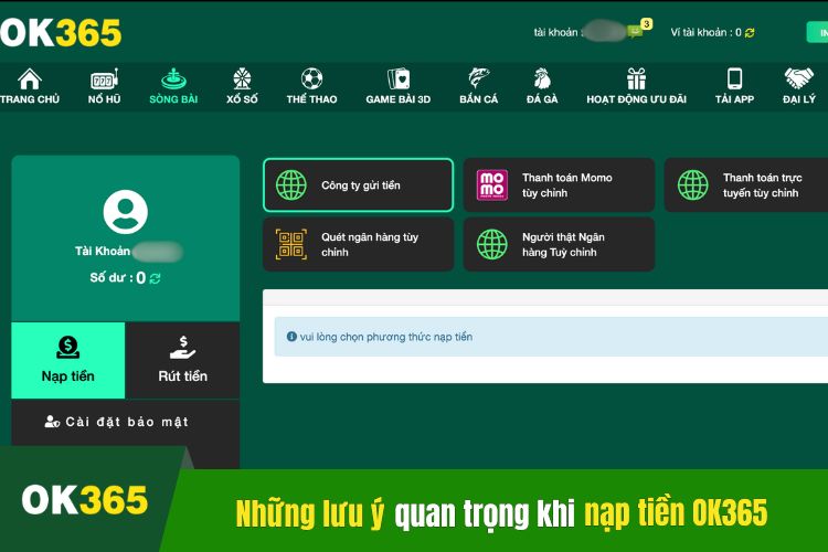 Những lưu ý quan trọng khi thực hiện nạp tiền OK365